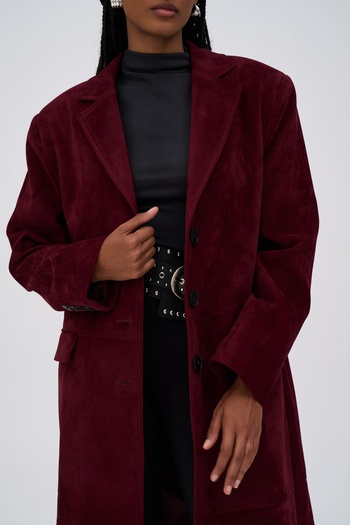 MAİ COLLECTİON Selva Masculine Long Burgundy Trench Coat
