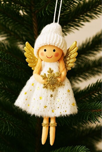BeySüS Christmas Pine Tree Ornament Snow Angel Gold Wing Gold Snowflake