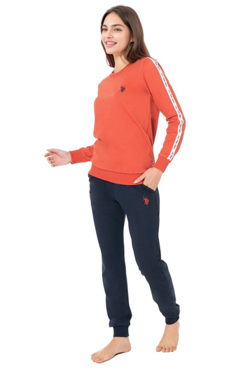 U.S. Polo Assn. Women's Brick Color Long Sleeve Pajama Set – Navy Blue Bottom Cotton Comfortable Home & Sleep Set