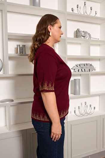 RMG Plus Size Knitwear Short Sleeve Sweater Burgundy