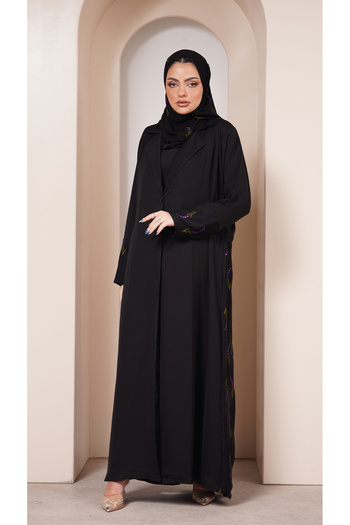 outline Casual formal abaya with lavender embroidery