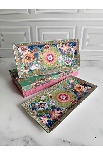 ROSSEV Floral Rectangular Presentation Plate Set of 2 Small