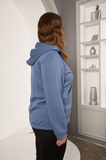 RMG Cep Detaylı Büyük Beden Sweatshirt İndigo
