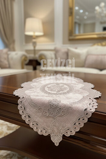 Çt Çeyizci Tekstil Fransız Dantelli Sehpa Örtüsü Kadife 25x35cm