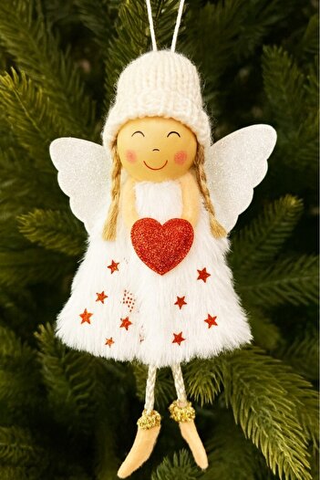BeySüS Christmas Pine Tree Ornament Snow Angel White Wing Red Heart