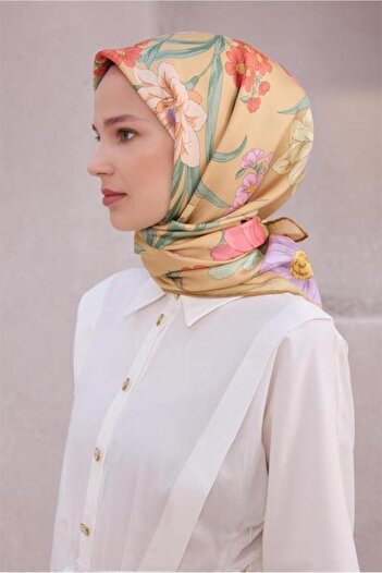 Belli Tivil Pure Silk Scarf 4219 - 50 Κίτρινο σχέδιο λουλουδιών