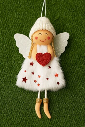 BeySüS Christmas Pine Tree Ornament Snow Angel White Wing Red Heart
