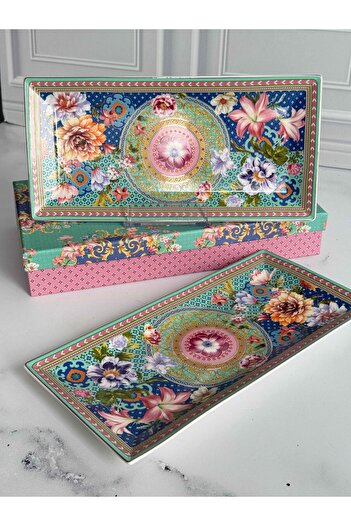 ROSSEV Floral Rectangular Presentation Plate Set of 2 Large