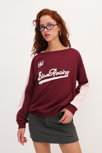Addax Kayak Neck Printed Sweatshirt S10557