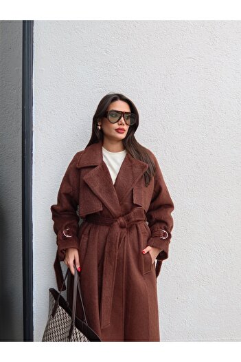 ESRAHELVACI Double Breasted Sleeve Belted Belted Wool Coat