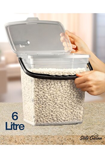 Stile Cucina Mega Boy 4-Piece Detergent Storage Box with Square Handles and Labels 6 Liters - Transparent