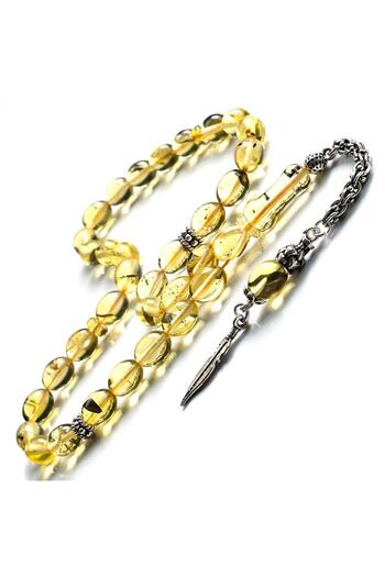 TESBİHCİBABA Fossil Drop Amber Prayer Beads with Beige Grain Structure