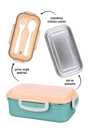 ELDİPA Aura 500 ml Single Compartment Steel Lunch Box – Leak-Proof Lid, Gift with Fork and Spoon