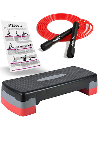 Delta Step Board 2 Levels and Jump Rope |   Aerobic Cardio Exercise, Home Sports Fitness Equipment