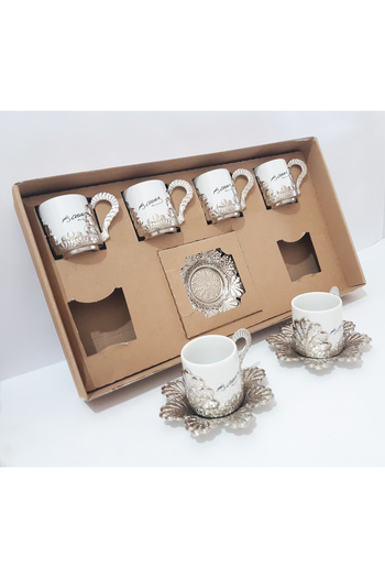 renkli çiçekler Porcelain Cup Set Copper-Plated Porcelain Pouring Coffee Cup with Coaster Plate