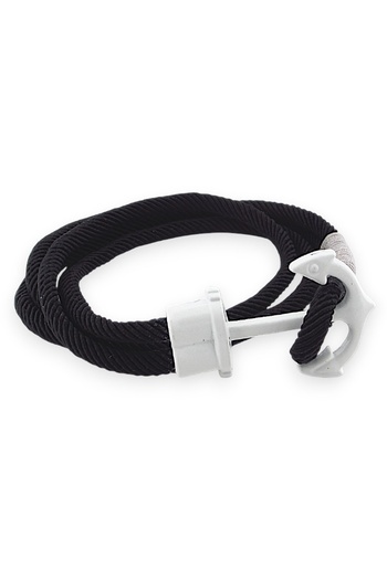 Solfera Black White Fan Two Rows of Wrap with Large Metal Anchor Men's Bracelet M063C
