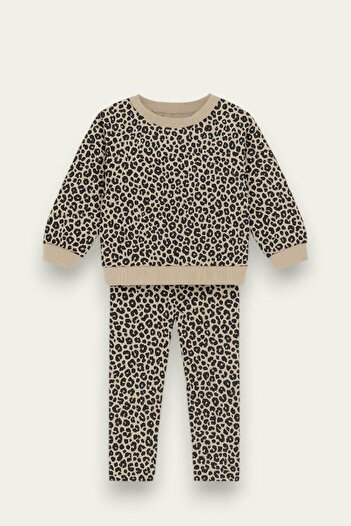 ÖYKÜ KİDS Girl's Patterned Double Set (Sweatshirt + Leggings)