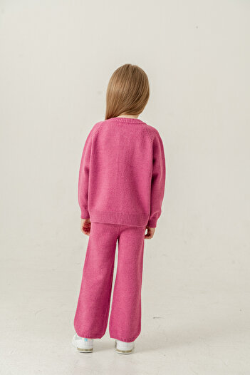 Eray Kids Girl's Basic Knitted Sweater Cardigan - Pants Set (4-5-6-7 Years Old)
