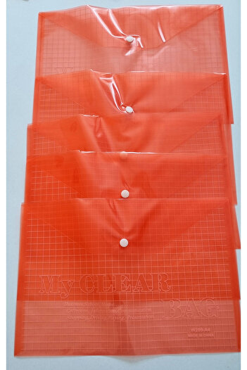 Modellino 5-Piece Thick Pvc Snap File A4 33X23Cm Transparent Snap Envelope File - Red Color