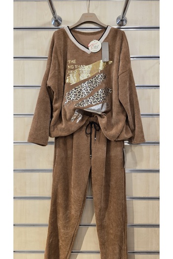 Park Moda Italian Velvet Bottom Top Set Leopard Pattern