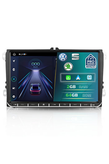 MaxTech Navigatie Volkswagen/Skoda/Seat dedicata, Android 15, 2GB Ram 64GB Memorie, Carplay & Android auto