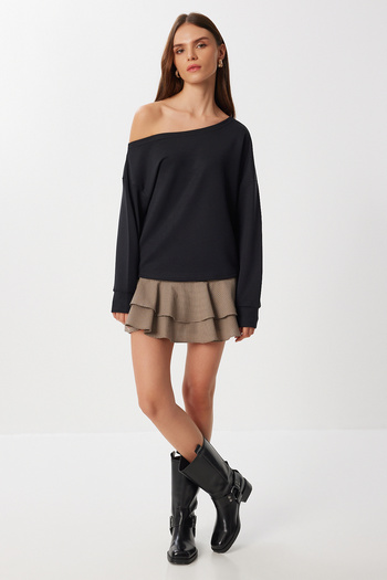 Lovelyİstanbul Open Shoulder Soft Modal Sweatshirt Lub0252 Black