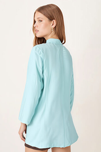 armonika Women's Turquoise Oversize Jacket with Pockets Arm-26K001005