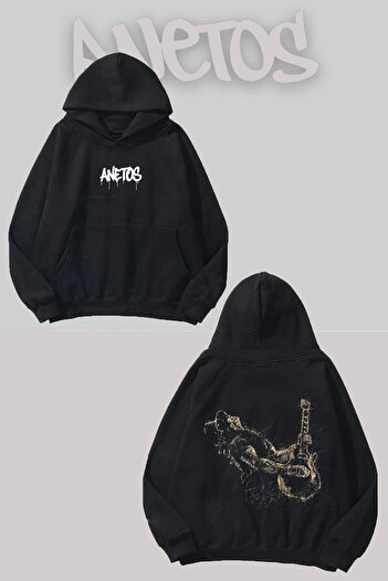 Anetos Guitarist Back Printed Black Hooded Sweatshirt