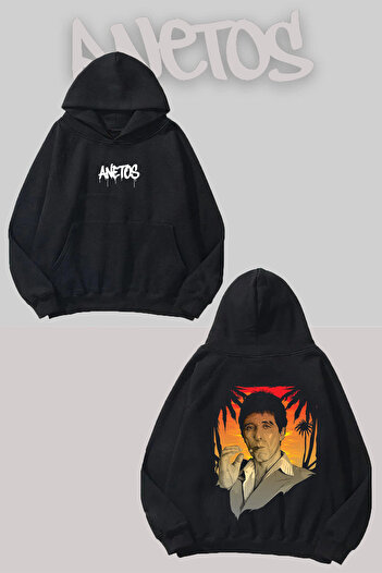 Anetos Scarface 3 Back Printed Black Hooded Sweatshirt