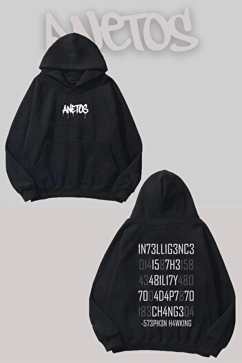 Anetos Stephen Hawking Back Printed Black Hooded Sweatshirt