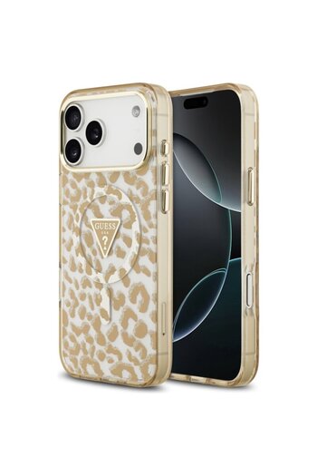 Guess Leopard Glitter MagSafe iPhone 17 Pro Case with Glitter, Brown
