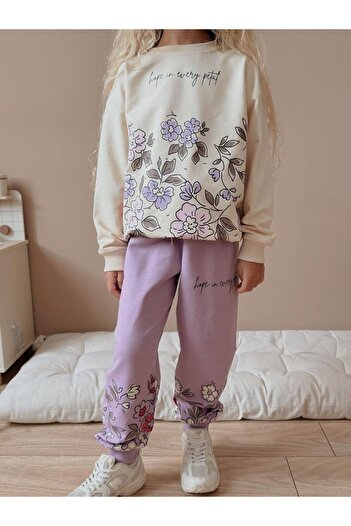 YİGİT BUTİK Floral Print Long Sleeve Girls' Bottom Top Set