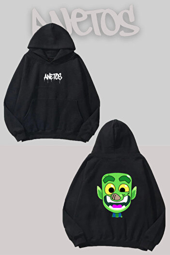 Anetos Laughing Goblin Back Printed Black Hooded Sweatshirt