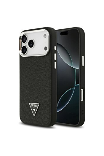 Guess Original Case for iPhone 17 Pro Grained Triangle Logo MagSafe, black, GUHMP17LPGTSPSK
