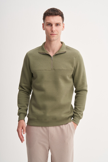 Cazador Slim Fit Stand Collar Soft Raised 3 Thread Sweatshirt-56180
