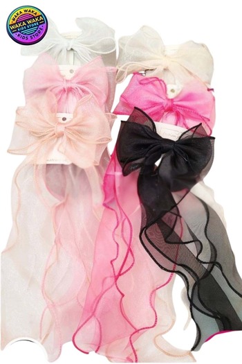 ww waka waka kids store Girls' Organza Ribbon Bow Hair Clip Large Hair Accessory School Daily Use