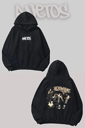 Anetos Sexmane Back Printed Black Hooded Sweatshirt