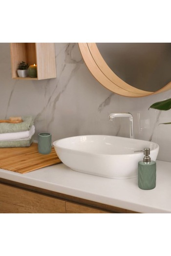 ANTBRO ® toothbrush holder, mint green ceramic with vertical stripes, Ø7.5x11.5cm