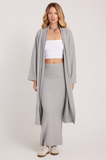 Tudors Women's Relax Fit Comfortable Cut Long Knitwear Gray Cardigan