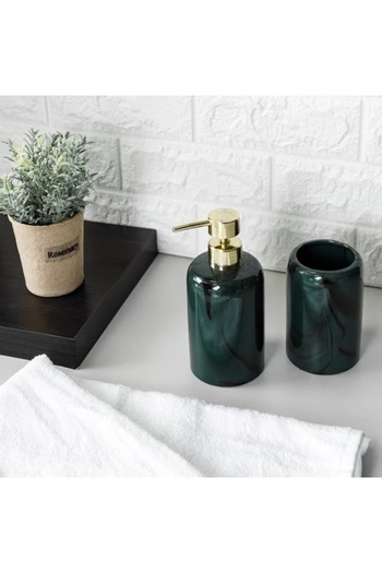 ANTBRO ® toothbrush holder, green ceramic with marble pattern, Ø7.5x12.5cm