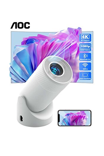 Aoc Mini Projector with WiFi and Bluetooth, Portable Projector Full HD 4K Support with 180° Rotatio