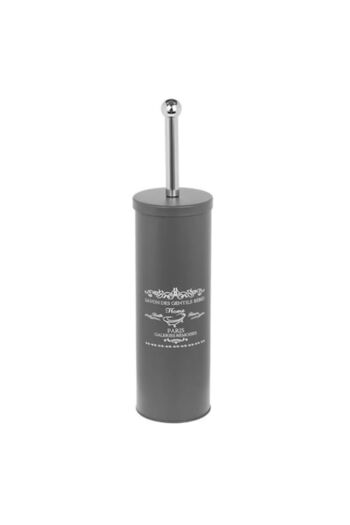 ANTBRO WC Brush with Straight Metallic Base, Anthracite Color, White Brush with Silver Metal Handle,