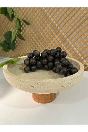 FARALYAHOME Sunumluk Marble Bowl Travertine Natural Footed 25X5 cm
