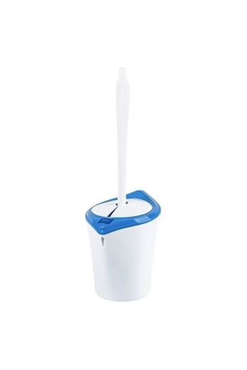 ANTBRO WC Brush Plastic with Automatic Lid, White/Blue, 17x40.5cm