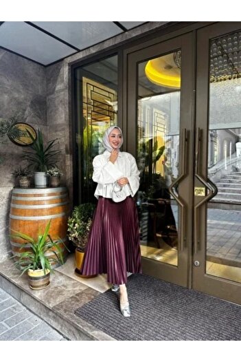 PİNK FLY Women's Basic High Waist Pleated Skirt