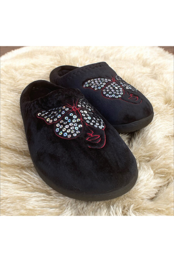 GEZER Embroidered Sequin Winter Slippers. Winter Towel Slippers for Women. Guest Slippers for Winter. Winter Heated Slippers.