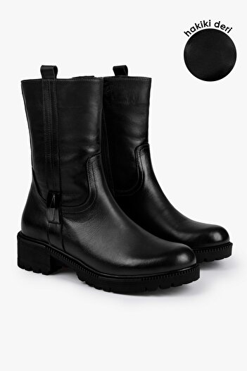 Shoeberry Women's Axel Black Genuine Leather Boots