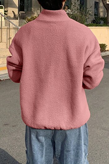 GHASSY CO. Men's Ultra Heat Plush Sherpa Oversize Half Metal Zipper Elastic Adjustable Fleece Sweatshirt