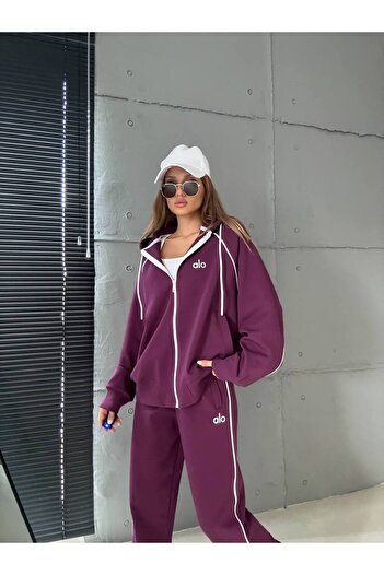 bonibon butikk Women's Quality Luxury Relaxed Fit Hooded Ovarsize High Waist Bottom Top Set