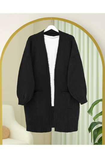 Modamorfo Double Pocket Slit Soft Cardigan -Black